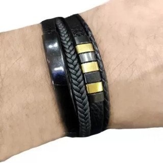 Toptan 4 Sıralı Çelik ve Deri Bileklik - Şık ve Dayanıklı Tasarım