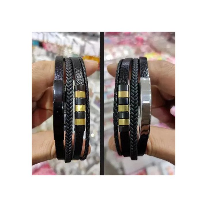 Toptan 4 Sıralı Çelik ve Deri Bileklik - Şık ve Dayanıklı Tasarım