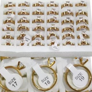 Toptan Gold Tektaş Çelik Yüzük - 316L Altın Kaplama Lüks Modeller