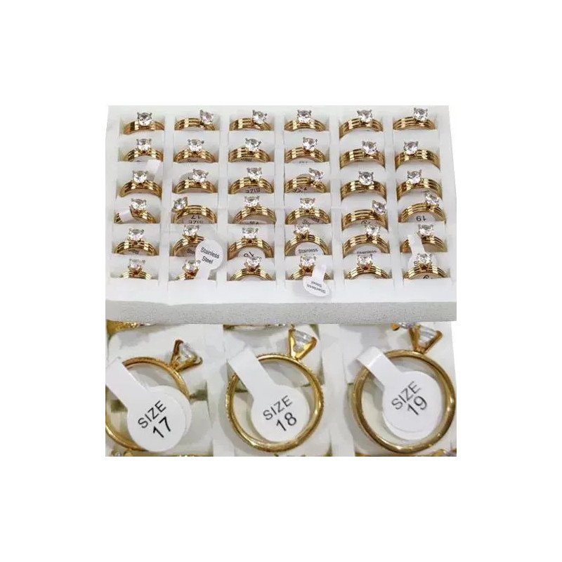 Toptan Gold Tektaş Çelik Yüzük - 316L Altın Kaplama Lüks Modeller