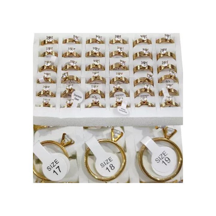 Toptan Gold Tektaş Çelik Yüzük - 316L Altın Kaplama Lüks Modeller