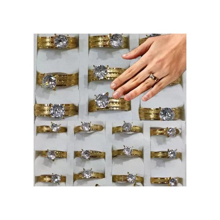 Toptan Gold Tektaş Çelik Yüzük - 316L Altın Kaplama Lüks Modeller