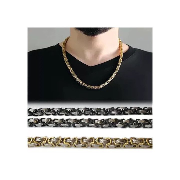 Toptan Kral Çelik Kolye - Ağır ve Gösterişli Erkek Zinciri