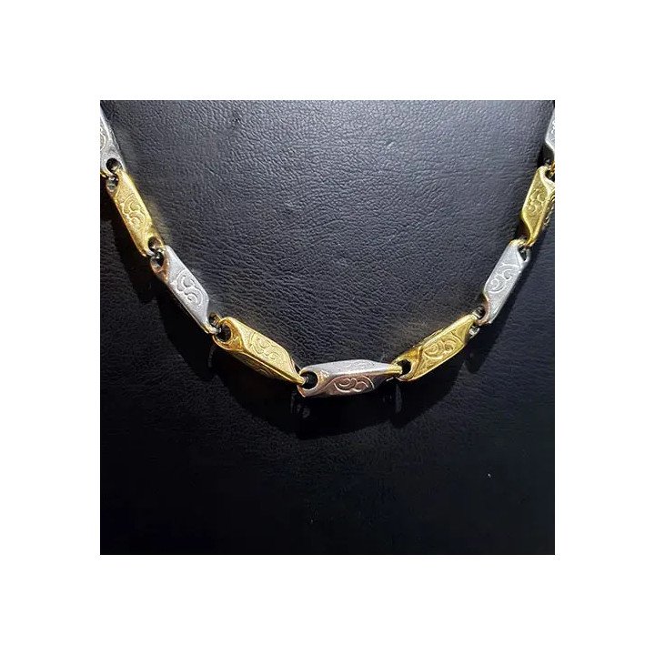 Çelik Kalın Desenli Sarı Beyaz Kibrit Kolye - Toptan Dayanıklı Tasarım