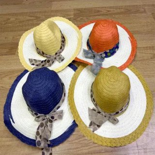 Toptan Bayan Yazlık Hasır Şapkalar - Renkli Fiyonklu Plaj Serisi