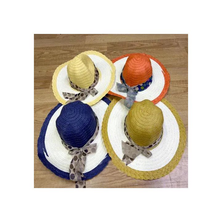 Toptan Bayan Yazlık Hasır Şapkalar - Renkli Fiyonklu Plaj Serisi