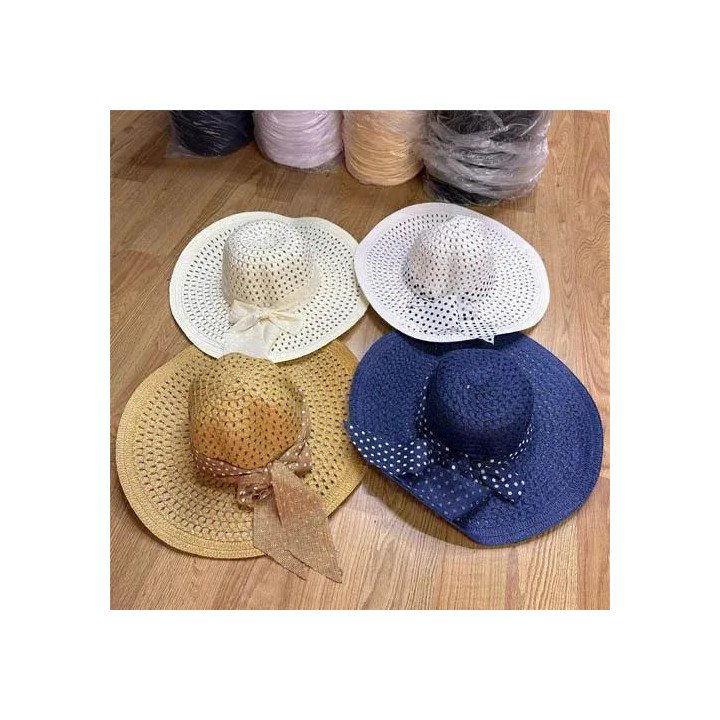 Toptan Bayan Yazlık Hasır Şapkalar - Renkli Fiyonklu Plaj Serisi