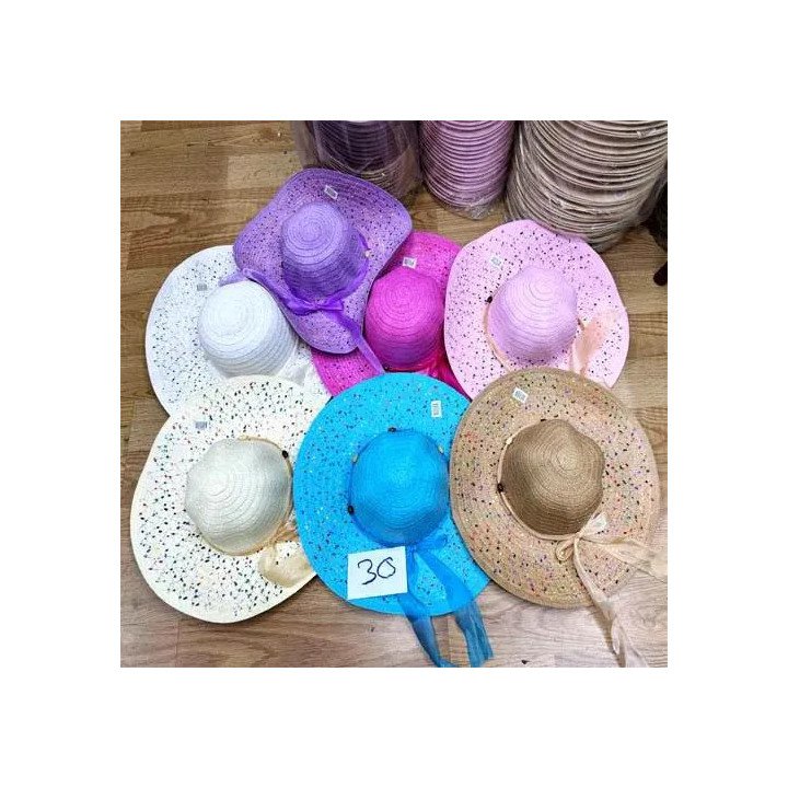 Toptan Bayan Yazlık Hasır Şapkalar - Renkli Fiyonklu Plaj Serisi