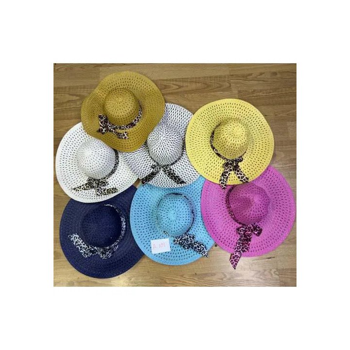 Toptan Bayan Yazlık Hasır Şapkalar - Renkli Fiyonklu Plaj Serisi