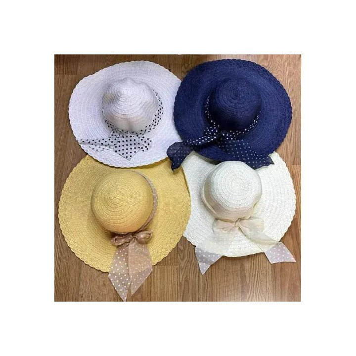Toptan Bayan Yazlık Hasır Şapkalar - Renkli Fiyonklu Plaj Serisi