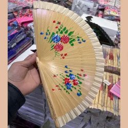 Toptan Bambu El Boyama Karışık Desenli Yelpazeler