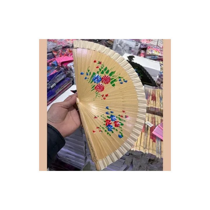 Toptan Bambu El Boyama Karışık Desenli Yelpazeler