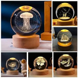 Toptan Işıklı Ahşap Kaideli Cam Küre 6 cm | Temalı Led Dekor