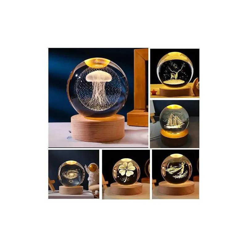 Toptan Işıklı Ahşap Kaideli Cam Küre 6 cm | Temalı Led Dekor