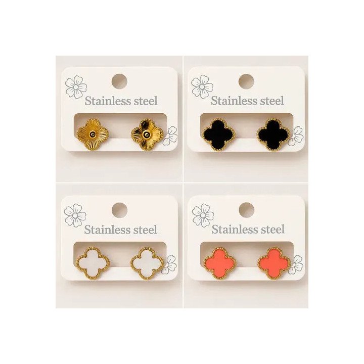 Toptan Çelik Dört Yapraklı Küpe Modelleri - Sallantısız