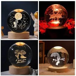 Toptan Işıklı Ahşap Kaideli Cam Küre 6 cm | Temalı Led Dekor