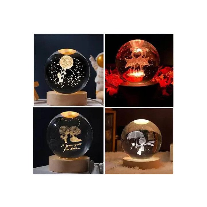 Toptan Işıklı Ahşap Kaideli Cam Küre 6 cm | Temalı Led Dekor