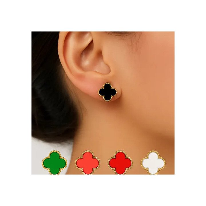 Toptan Çelik Dört Yapraklı Küpe Modelleri - Sallantısız