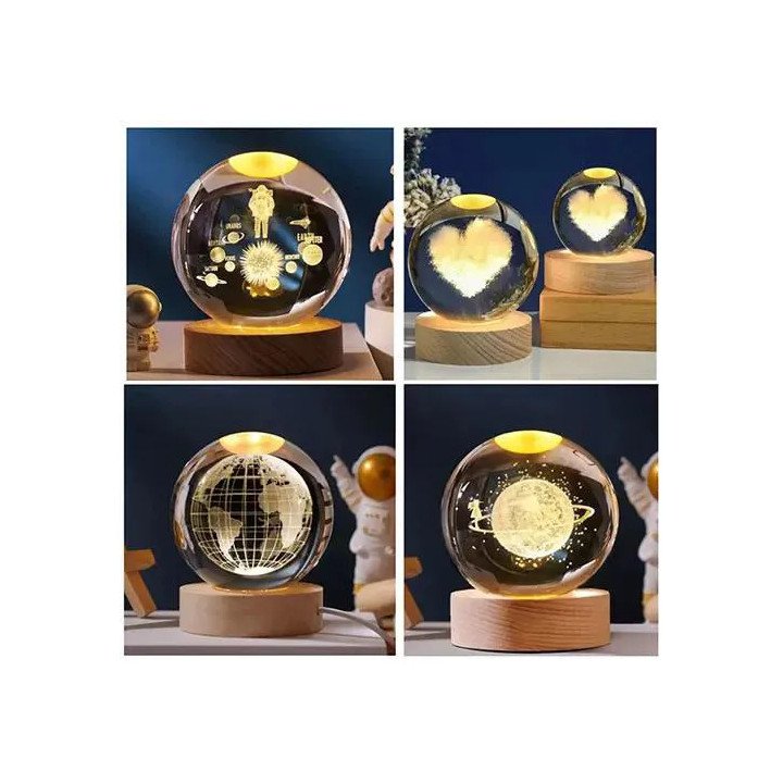 Toptan Işıklı Ahşap Kaideli Cam Küre 6 cm | Temalı Led Dekor
