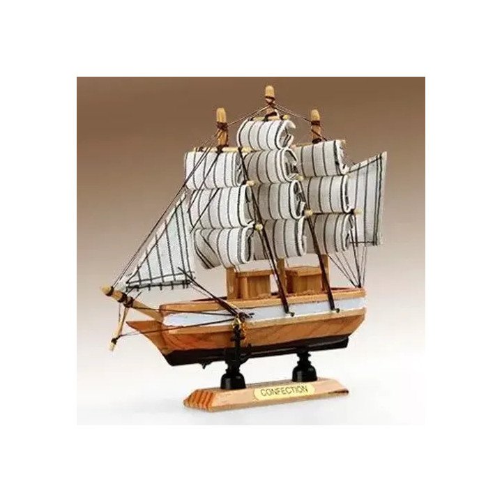 Toptan Dekoratif Yelkenli Ahşap Gemi 10 cm | Şık ve Anlamlı Hediyelik