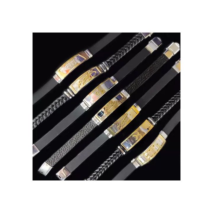 Toptan Çelik ve Deri Bileklik - Lüks Çift Renk Modeller