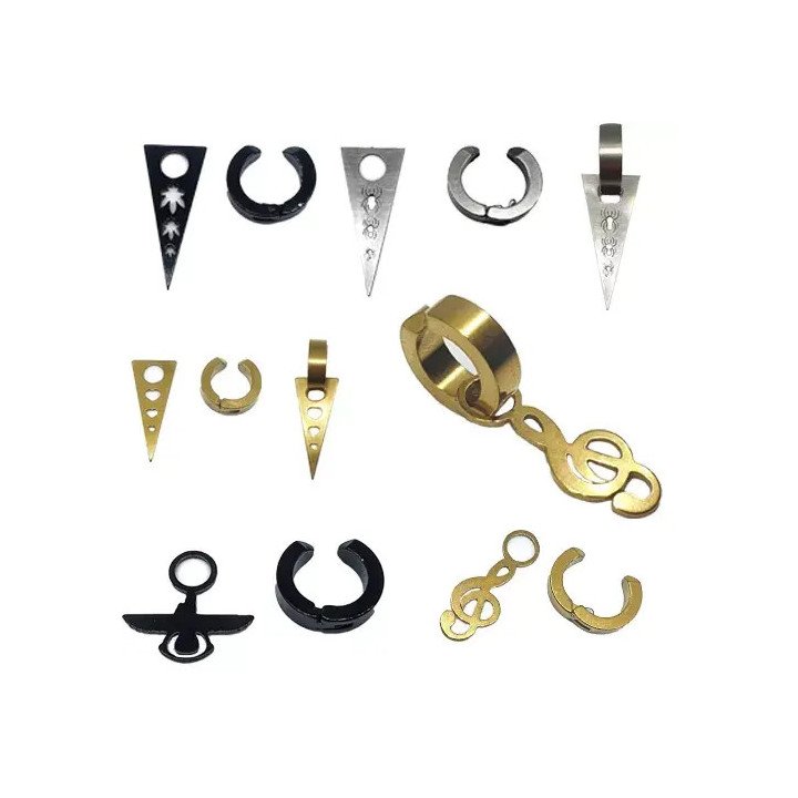 Toptan Karışık Sıkıştırmalı Figürlü Çelik Küpeler