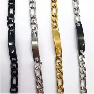 Toptan Kuşgözü Plakalı Çelik Bileklik - Kalın Erkek Model