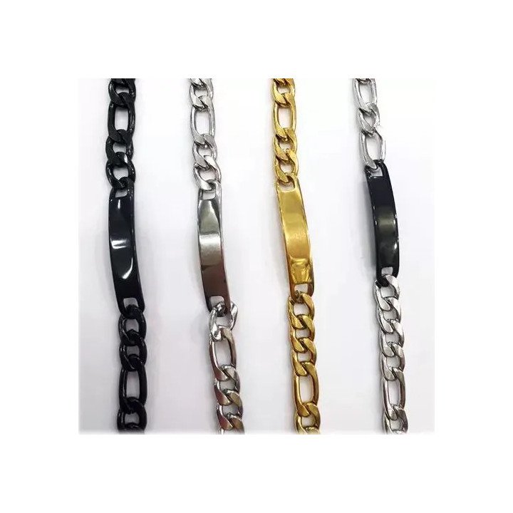 Toptan Kuşgözü Plakalı Çelik Bileklik - Kalın Erkek Model