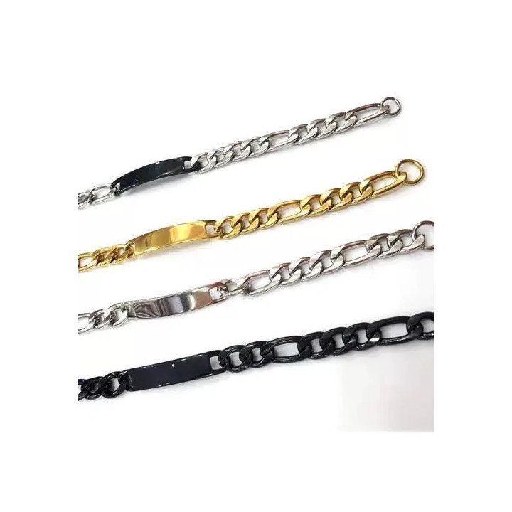 Toptan Kuşgözü Plakalı Çelik Bileklik - Kalın Erkek Model