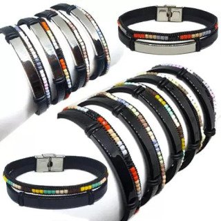 Toptan Renkli Taşlı Çelik Plaklı Kombin Bileklikler