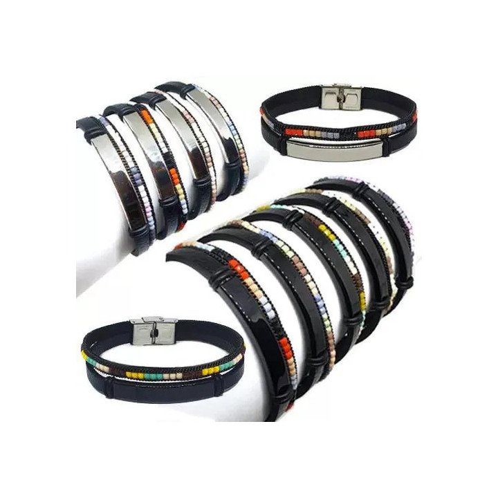 Toptan Renkli Taşlı Çelik Plaklı Kombin Bileklikler