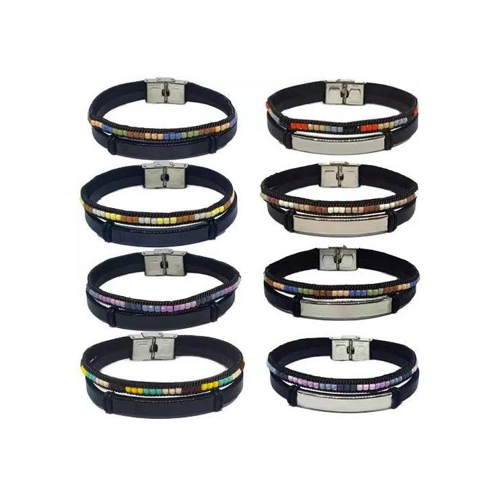 Toptan Renkli Taşlı Çelik Plaklı Kombin Bileklikler