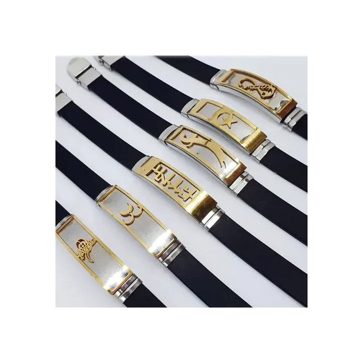 Toptan Kauçuk Kayışlı Karışık Desenli Çelik Bileklikler