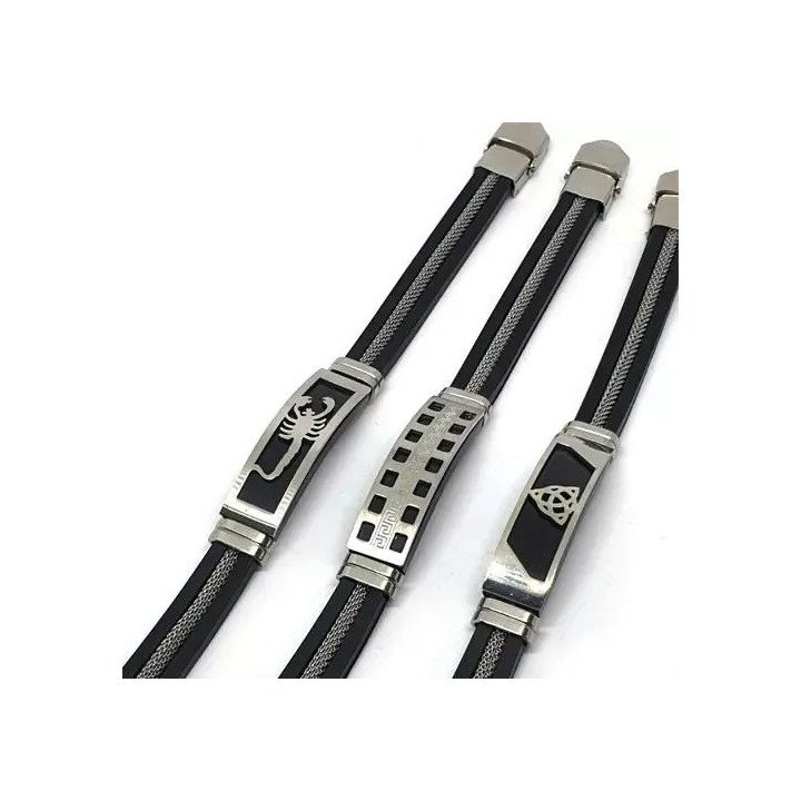 Toptan Kauçuk Kayışlı Karışık Desenli Çelik Bileklikler