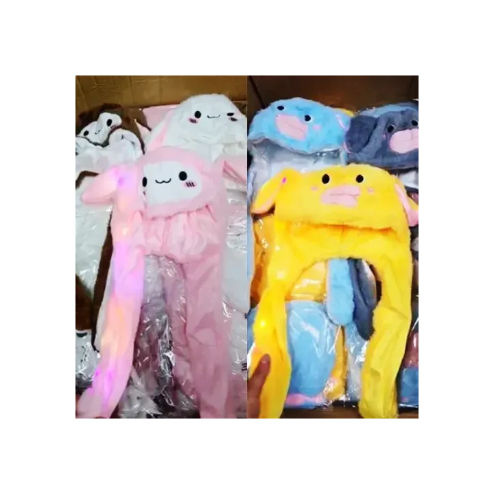 Sevimli Hareketli Tavşan Kulaklık 3 Mod Led Işıklı Peluş Bere