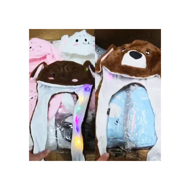 Sevimli Hareketli Tavşan Kulaklık 3 Mod Led Işıklı Peluş Bere