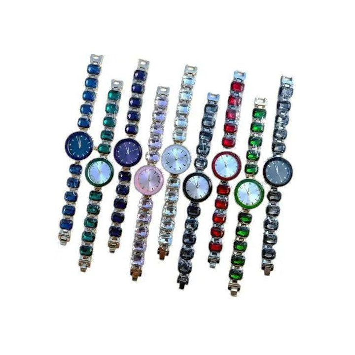 Toptan Kristal Taşlı Kadın Kol Saati - Renkli Bileklik Saat Modelleri