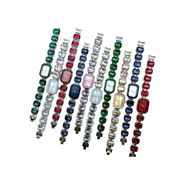 Toptan Kristal Taşlı Kadın Kol Saati - Renkli Bileklik Saat Modelleri