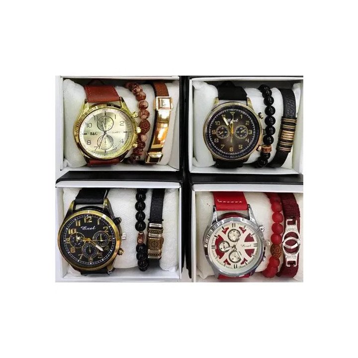 Toptan Erkek Saat Bileklik Seti | 3 Lü Set