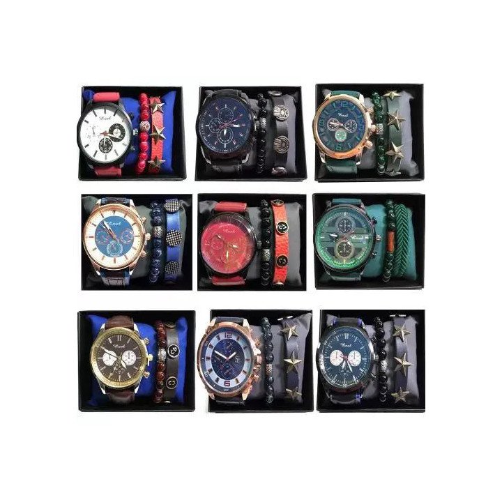 Toptan Erkek Saat Bileklik Seti | 3 Lü Set