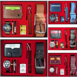 Toptan 7’li Erkek Kombin Saat Seti | Hediye Kutulu Aksesuar